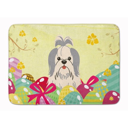 Carolines Treasures Easter Eggs Shih Tzu Silver & White Machine Washable Memory Foam Mat BB6085RUG